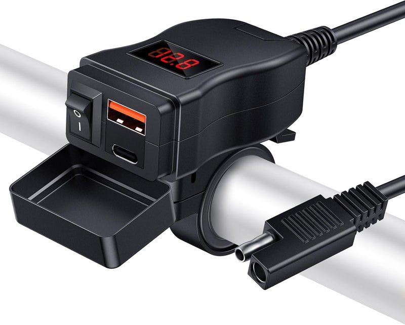 Randpow Motorcycle USB Charger(38W), 6.8A USB Type C 2-in-1 Motorcycle Phone Charger Port, SAE to USB Adapter with ON/Off Switch and LED Voltage Monitor, Suitable for Dirt Bike, ATV (Red) - Image 1